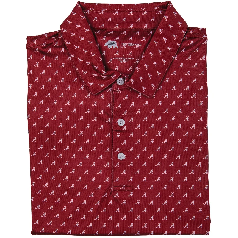 men's outdoor polo shirts-Alabama Script A Printed Performance Polo