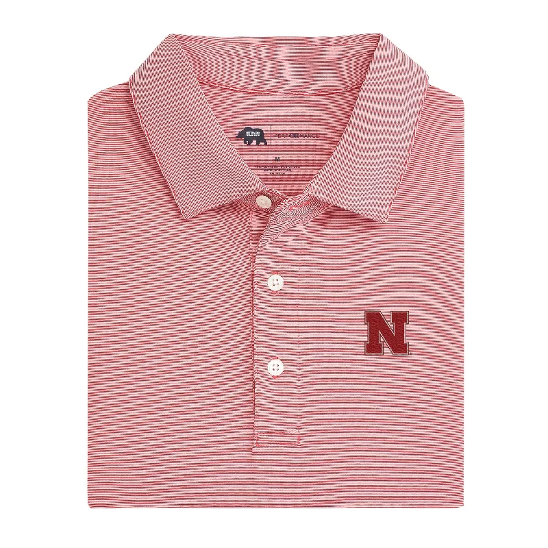 men's retro polo shirts-Hairline Stripe Nebraska Performance Polo