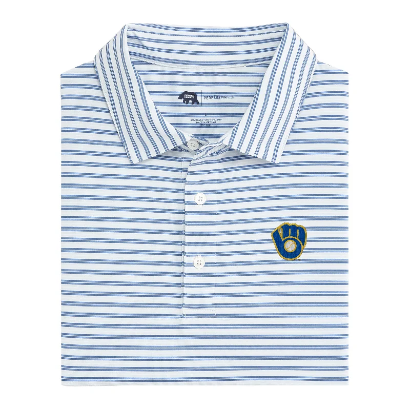 men's home wear polo shirts-Milwaukee Brewers Cooperstown Wedge Stripe Performance Polo