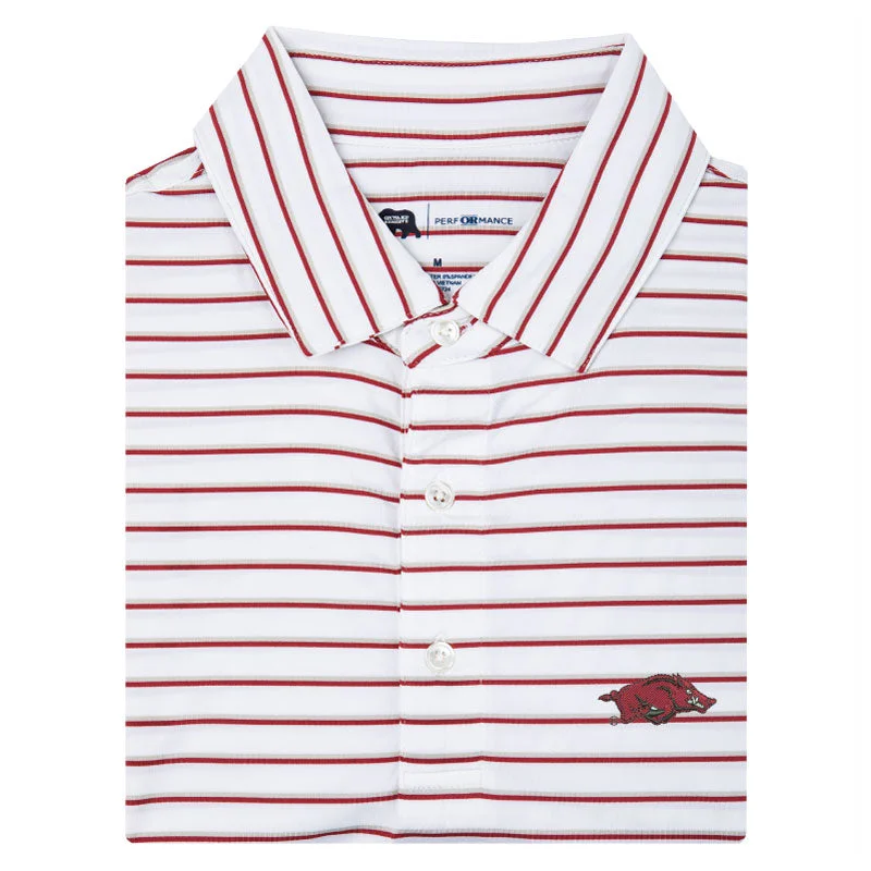 men's lightweight polo shirts-Arkansas Fairway Stripe Performance Polo