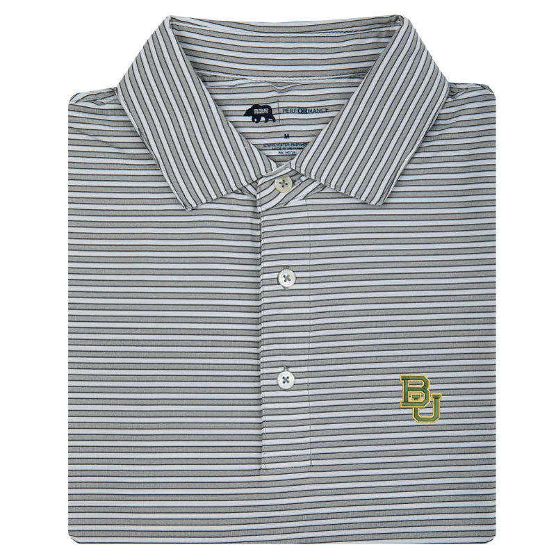 men's adventure polo shirts-Baylor University Mulligan Stripe Performance Polo