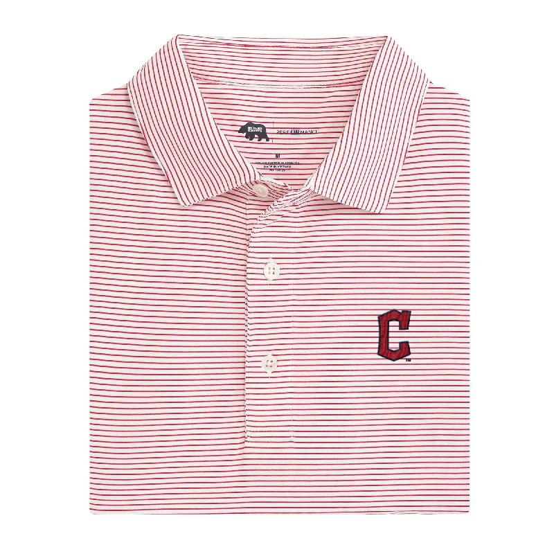 men's minimalist polo shirts-Cleveland Guardians Birdie Stripe Performance Polo