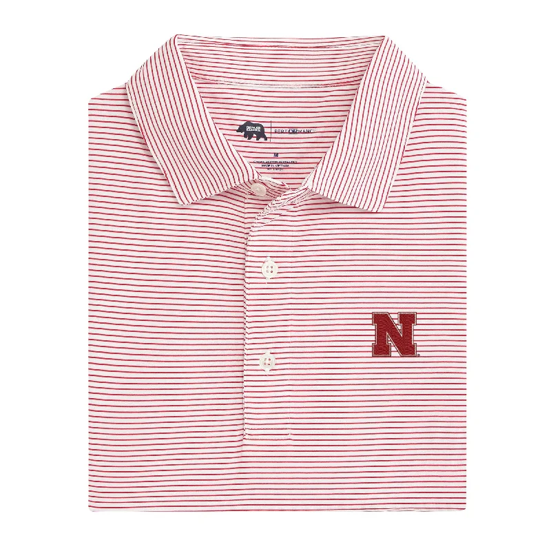 men's hipster polo shirts-Birdie Stripe Nebraska Performance Polo