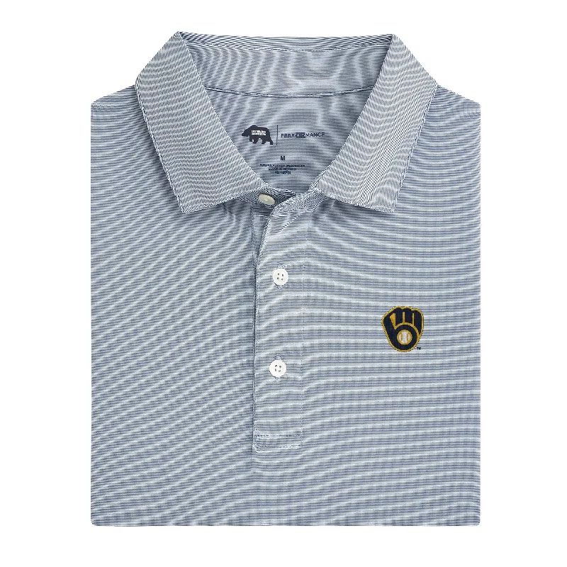 men's elegant polo shirts-Milwaukee Brewers Hairline Stripe Performance Polo