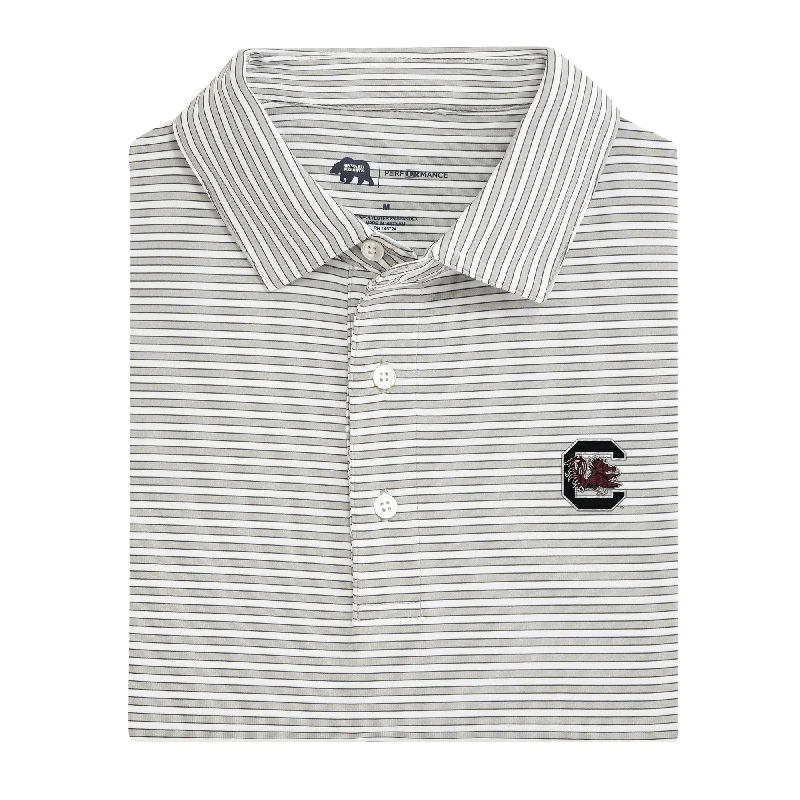 men's striped polo shirts-University of South Carolina Mulligan Stripe Performance Polo