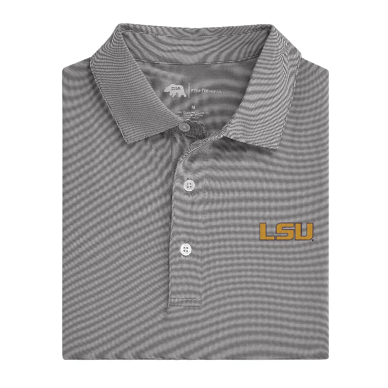 men's adventure polo shirts-Hairline Stripe LSU Performance Polo