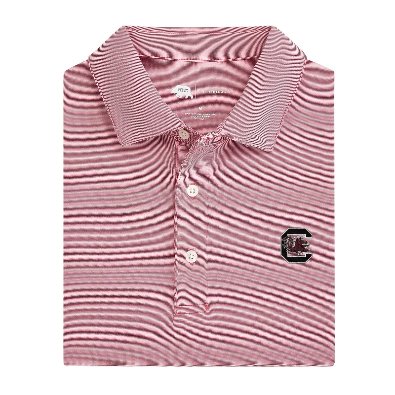 men's solid color polo shirts-University of South Carolina Hairline Stripe Performance Polo