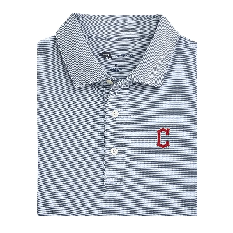 men's casual polo shirts-Cleveland Guardians Hairline Stripe Performance Polo