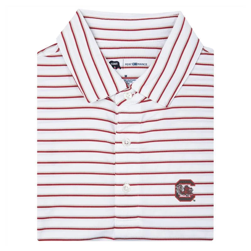 men's checked polo shirts-University of South Carolina Fairway Stripe Performance Polo