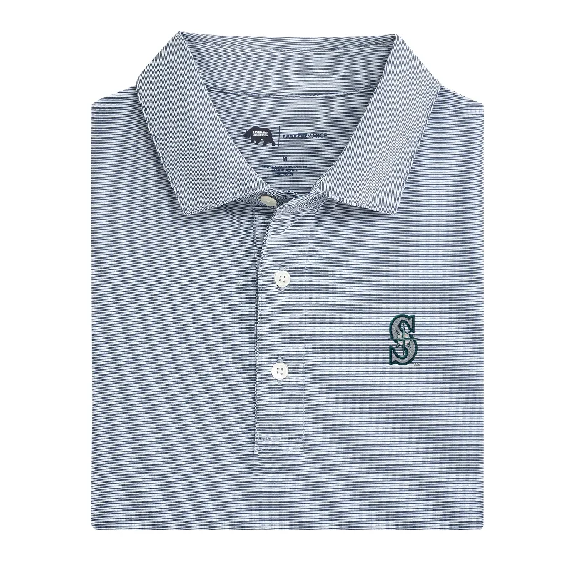 men's comfortable fit polo shirts-Seattle Mariners Hairline Stripe Performance Polo