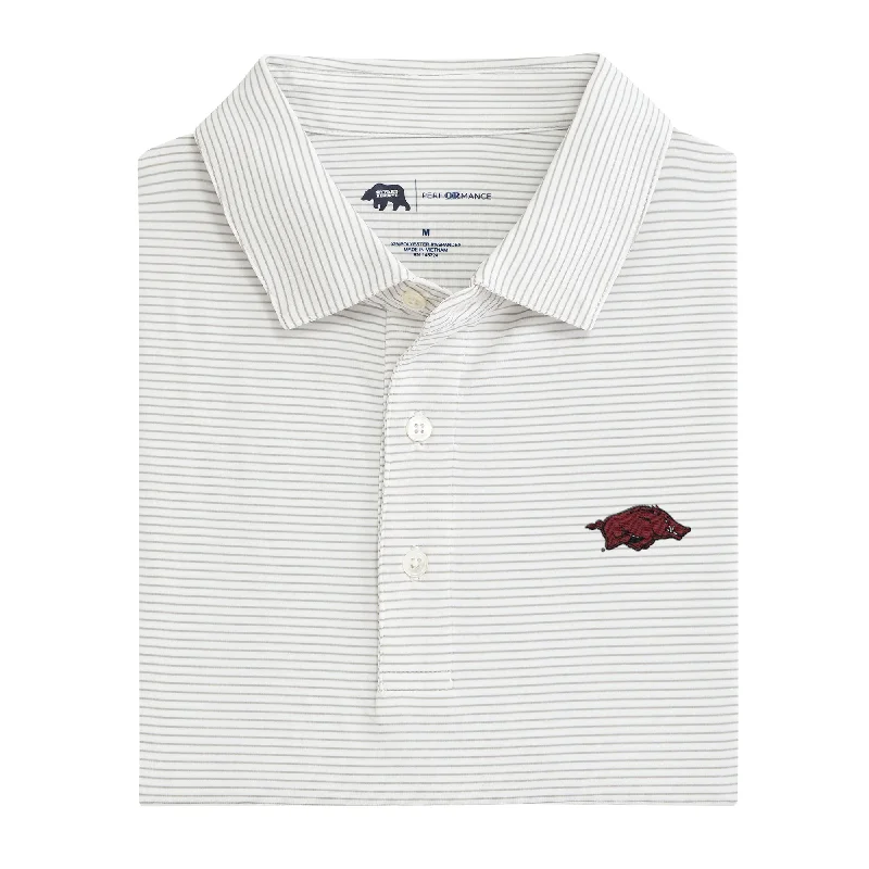 men's eco-friendly polo shirts-Birdie Stripe Arkansas Performance Polo