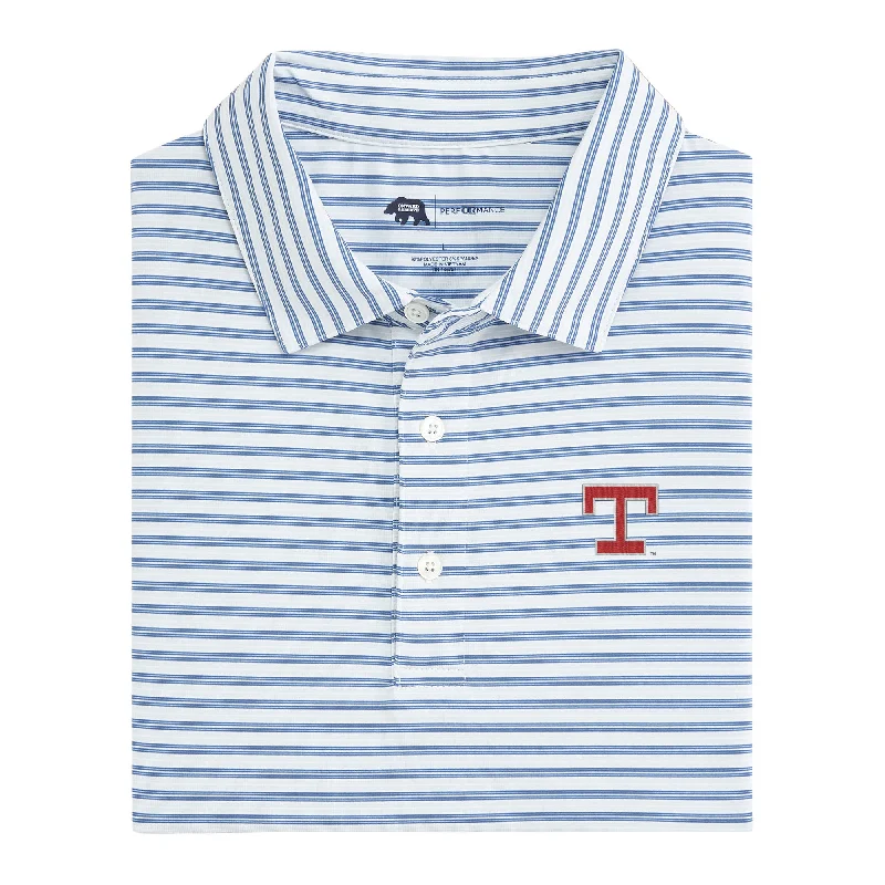 men's travel polo shirts-Texas Rangers Cooperstown Wedge Stripe Performance Polo