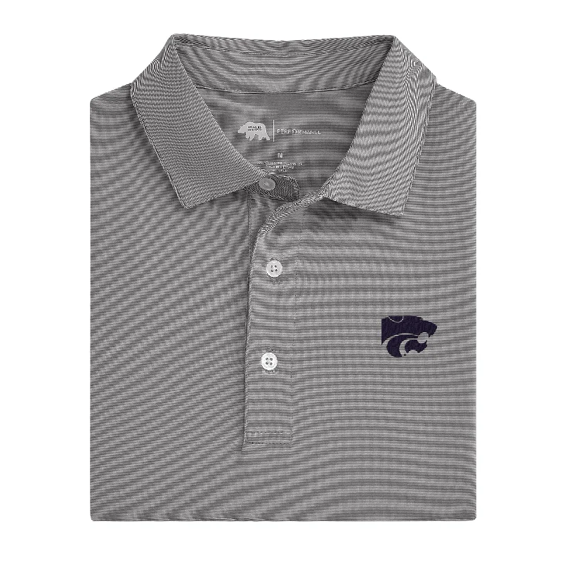 men's printed polo shirts-Hairline Stripe Kansas State Performance Polo