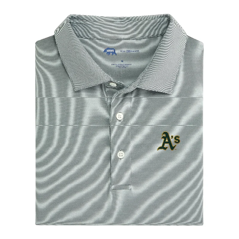 men's designer polo shirts-Oakland Athletics Hairline Stripe Performance Polo