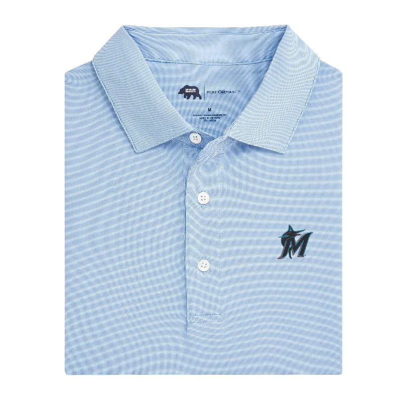 men's simple polo shirts-Miami Marlins Hairline Stripe Performance Polo