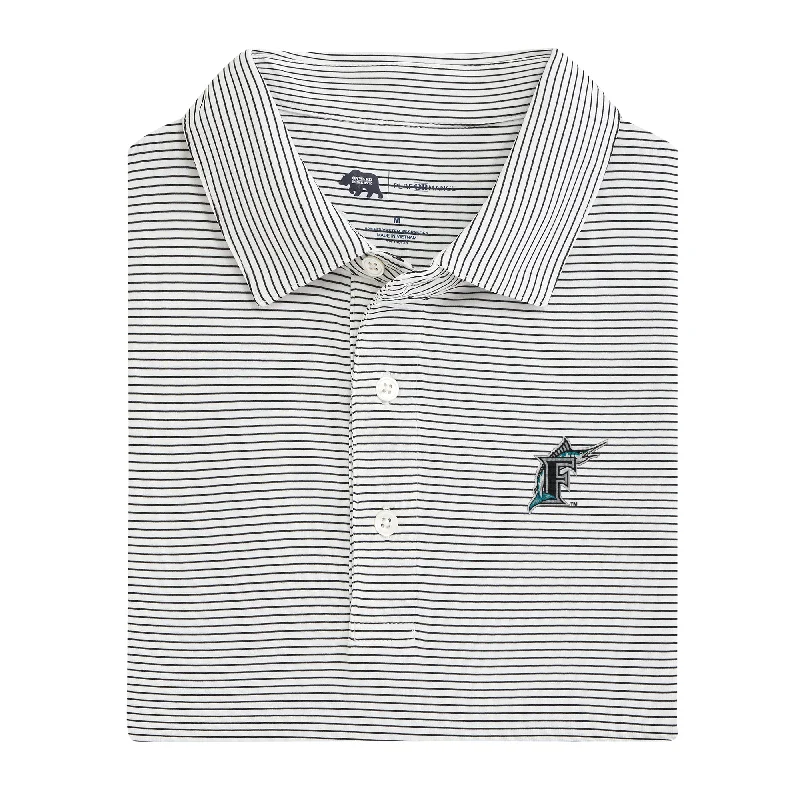 men's tapered fit polo shirts-Miami Marlins Birdie Cooperstown Stripe Performance Polo