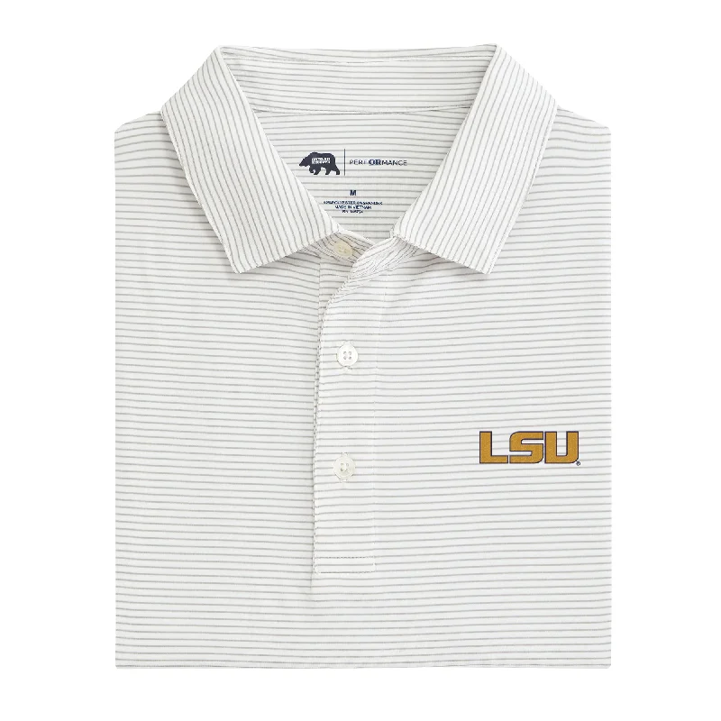 men's beach polo shirts-Birdie Stripe LSU Performance Polo