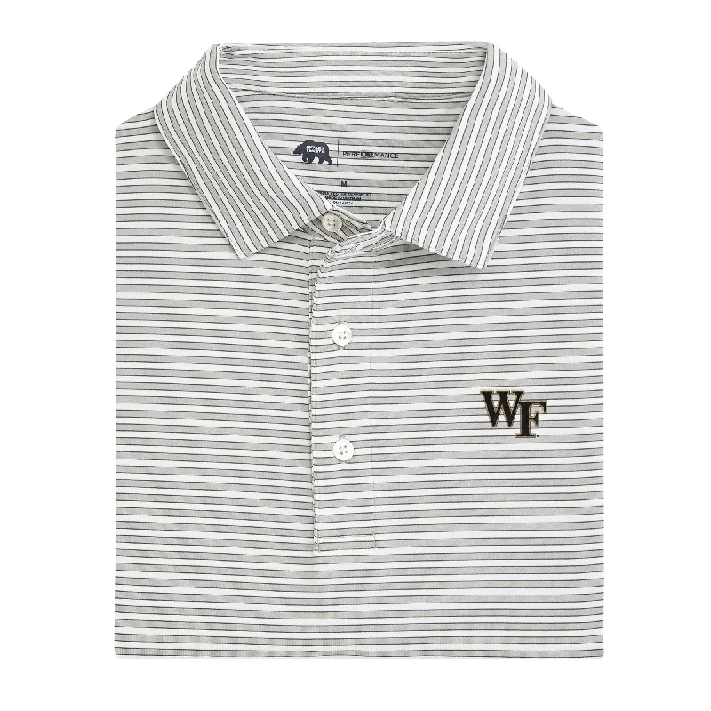 men's soft polo shirts-Wake Forest Mulligan Stripe Performance Polo