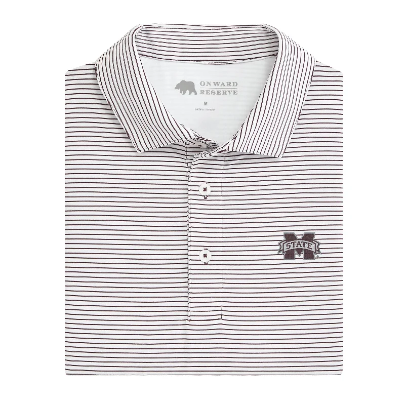 men's tennis polo shirts-Mississippi State Birdie Stripe Polo