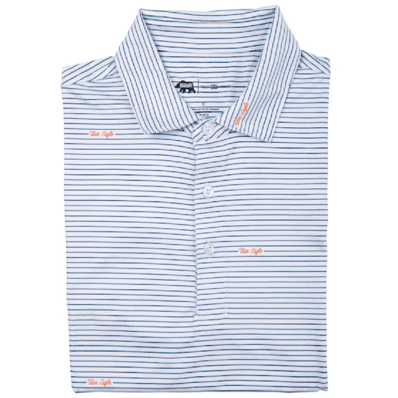 men's evening polo shirts-War Eagle Script Stripe Performance Polo