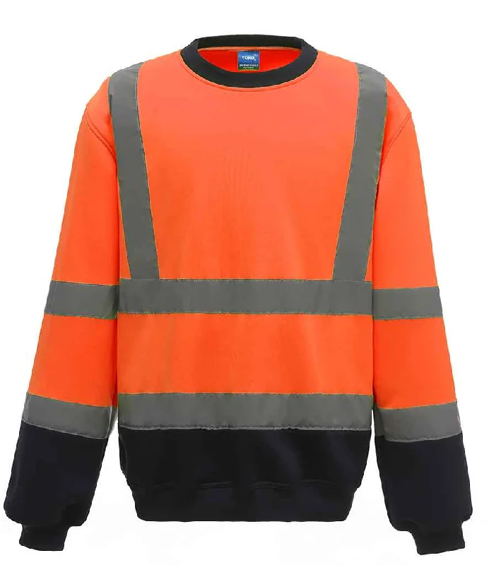 men's functional sweatshirts-Yoko Hi-Vis Sweatshirt | Orange/Navy