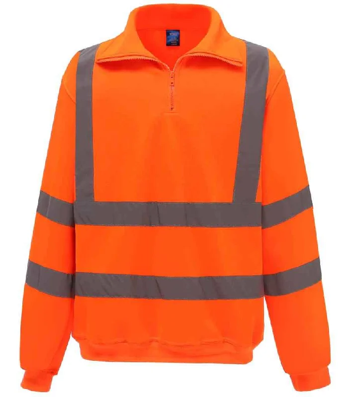 men's hooded sweatshirts-Yoko Hi-Vis Zip Neck Sweatshirt | Orange