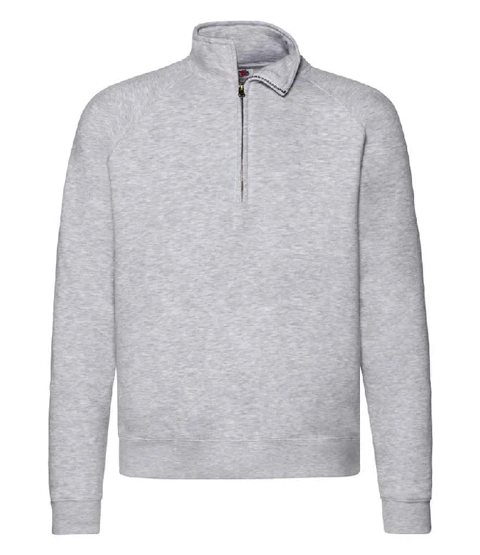 men's weekend sweatshirts-Fruit of the Loom Premium Zip Neck Sweatshirt | Heather Grey