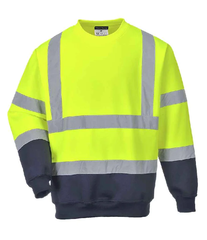 men's gym sweatshirts-Portwest Hi-Vis Two Tone Sweatshirt | Yellow/Navy