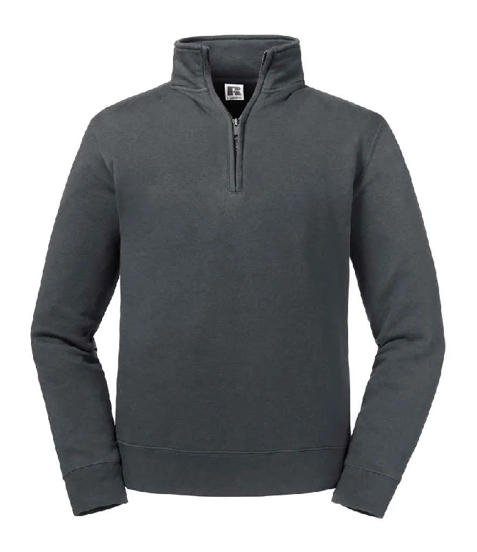 men's moisture-wicking sweatshirts-Russell Authentic Zip Neck Sweatshirt | Convoy Grey