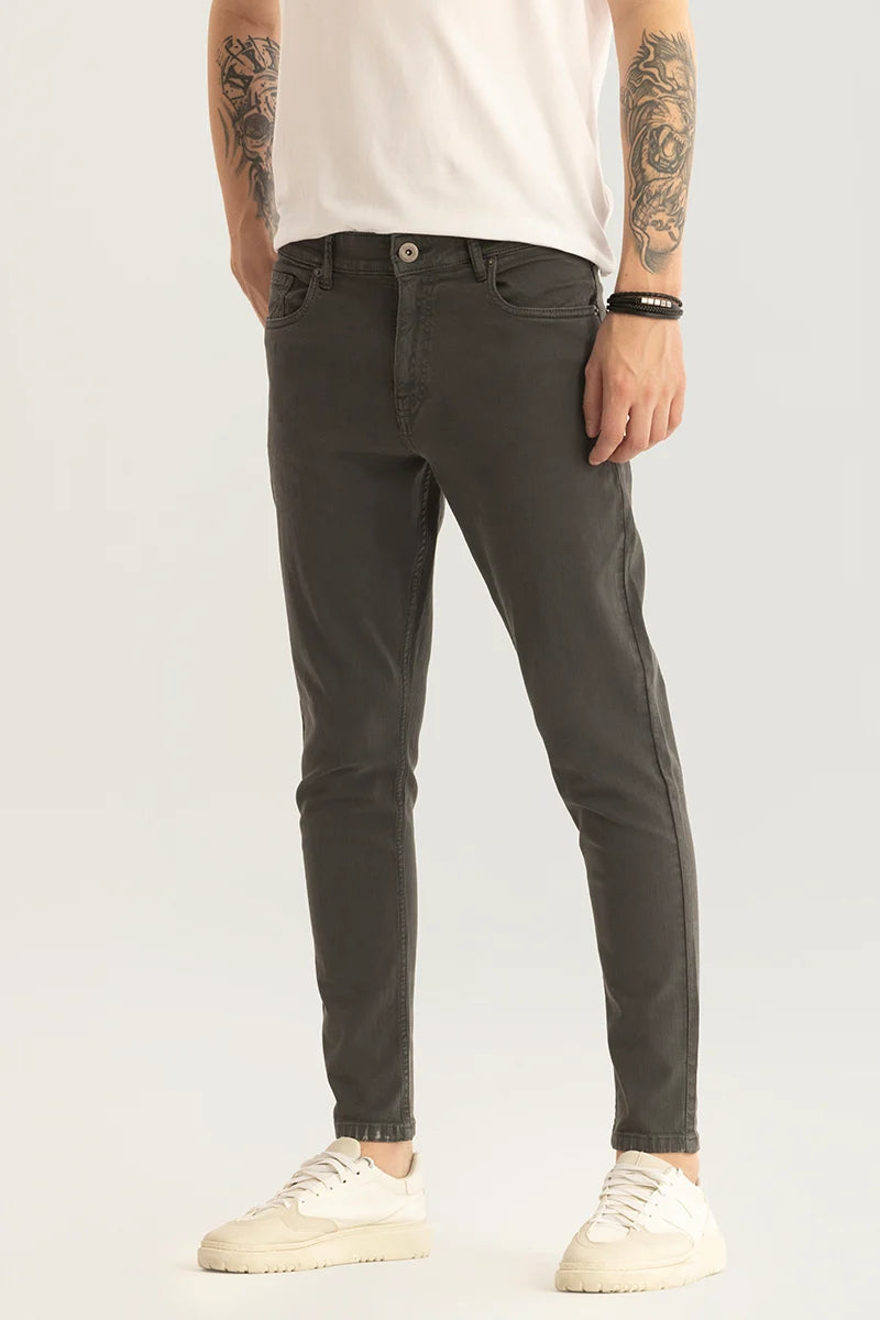 men's performance trousers-Quantum Dark Grey Plain Skinny Fit Jeans