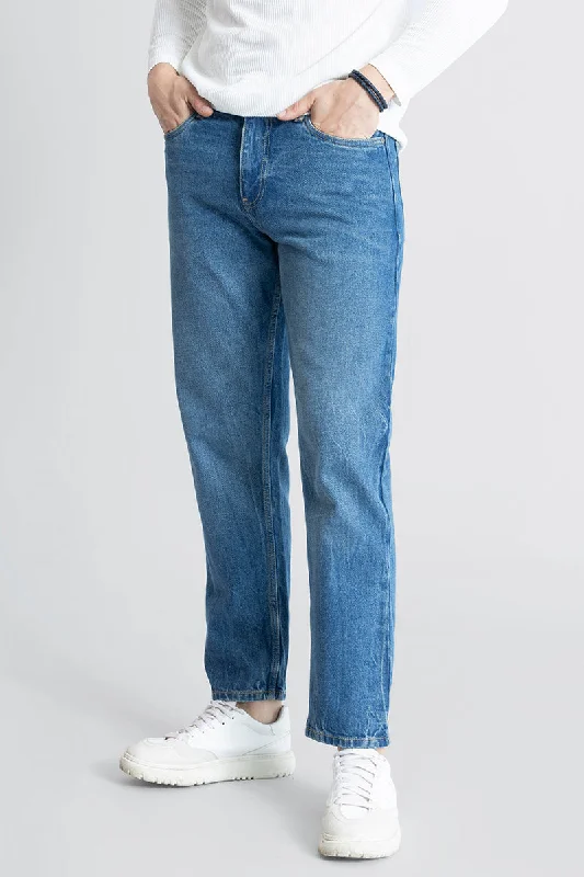 men's checked pants-Refined Azure Blue Relaxed Fit Jeans