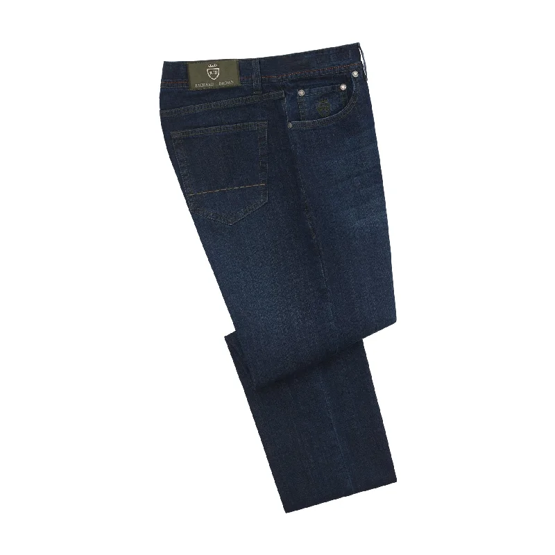 men's breathable pants-Regular-Fit Stretch Japanese Denim 5 Pocket Jeans in Denim Blu