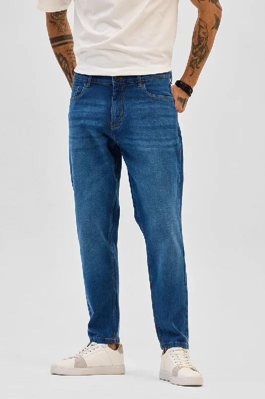 men's athletic pants-Blue Tapered Fit Jeans