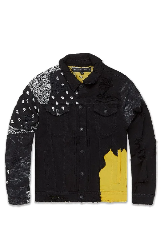 men's classic jackets-Big Men's Paisley Denim Trucker Jacket (Pollen)