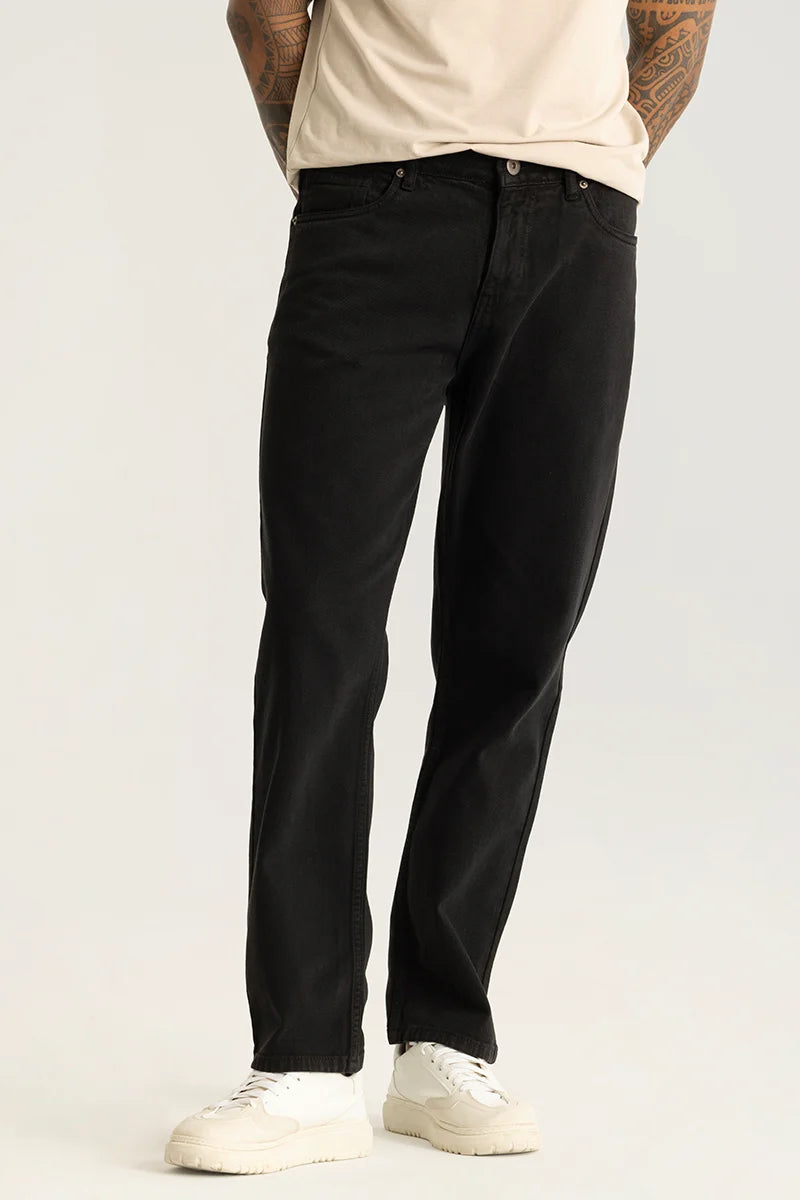 men's skinny pants-Black Relaxed Fit Jeans