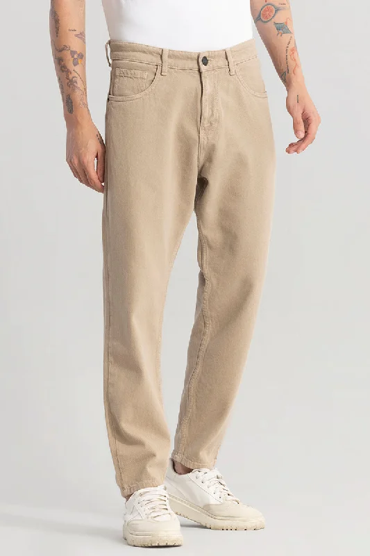 men's windproof trousers-Lester Beige Baggy Fit Jeans