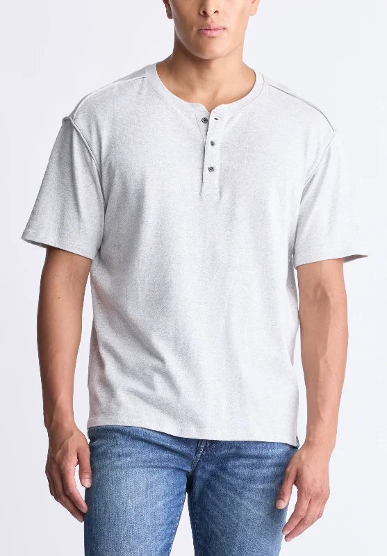 men's wardrobe essential t-shirts-Kitfom Men's Short-Sleeve Henley Top, Heather grey - BM24519