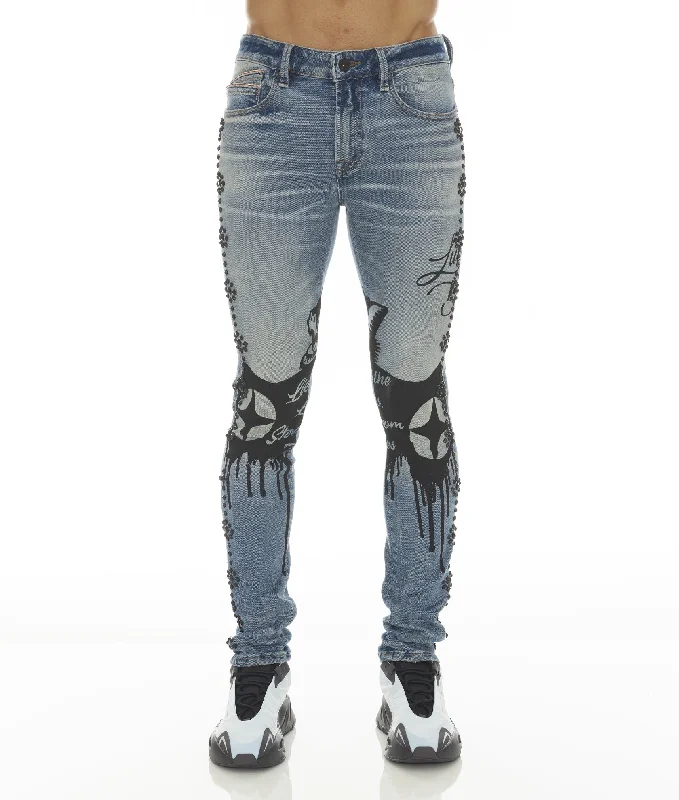 men's trendy trousers-PUNK SUPER SKINNY IN ACID LUCKY BASTARD