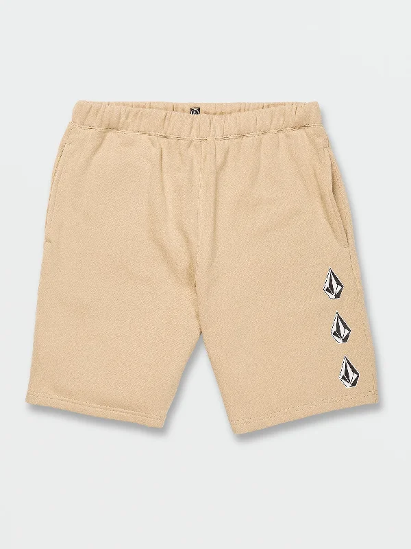 men's winter shorts-Iconic Stone Plus Elastic Waist Fleece Shorts - Almond