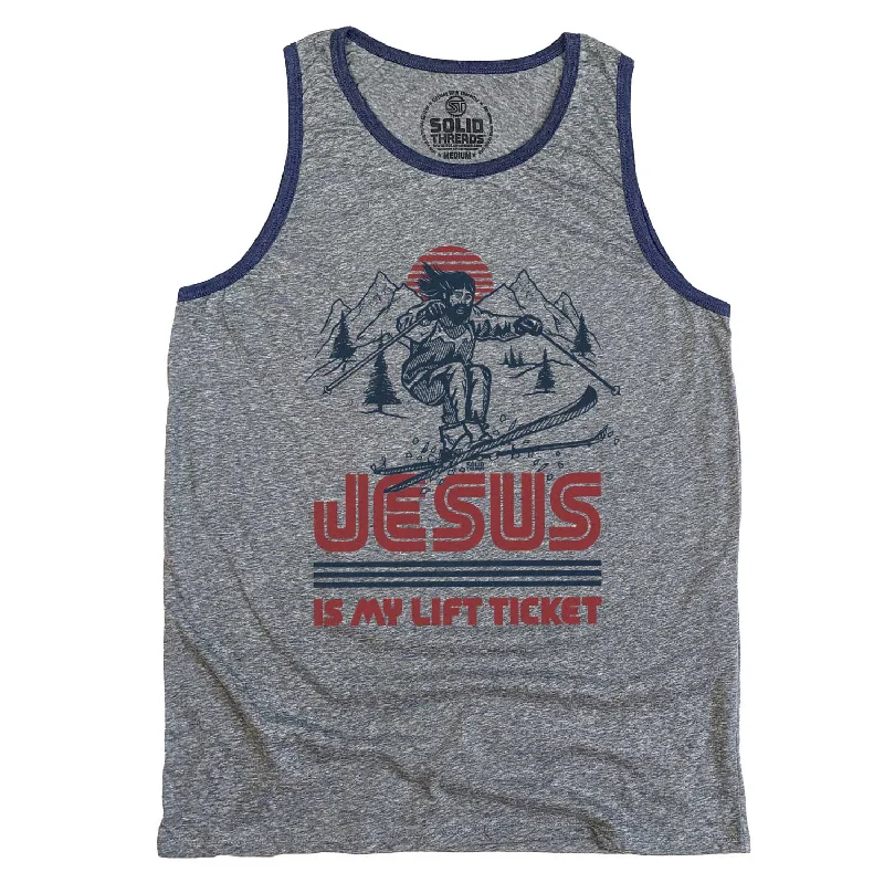 men's tank top cotton-Jesus Is My Lift Ticket Ringer Tank Top