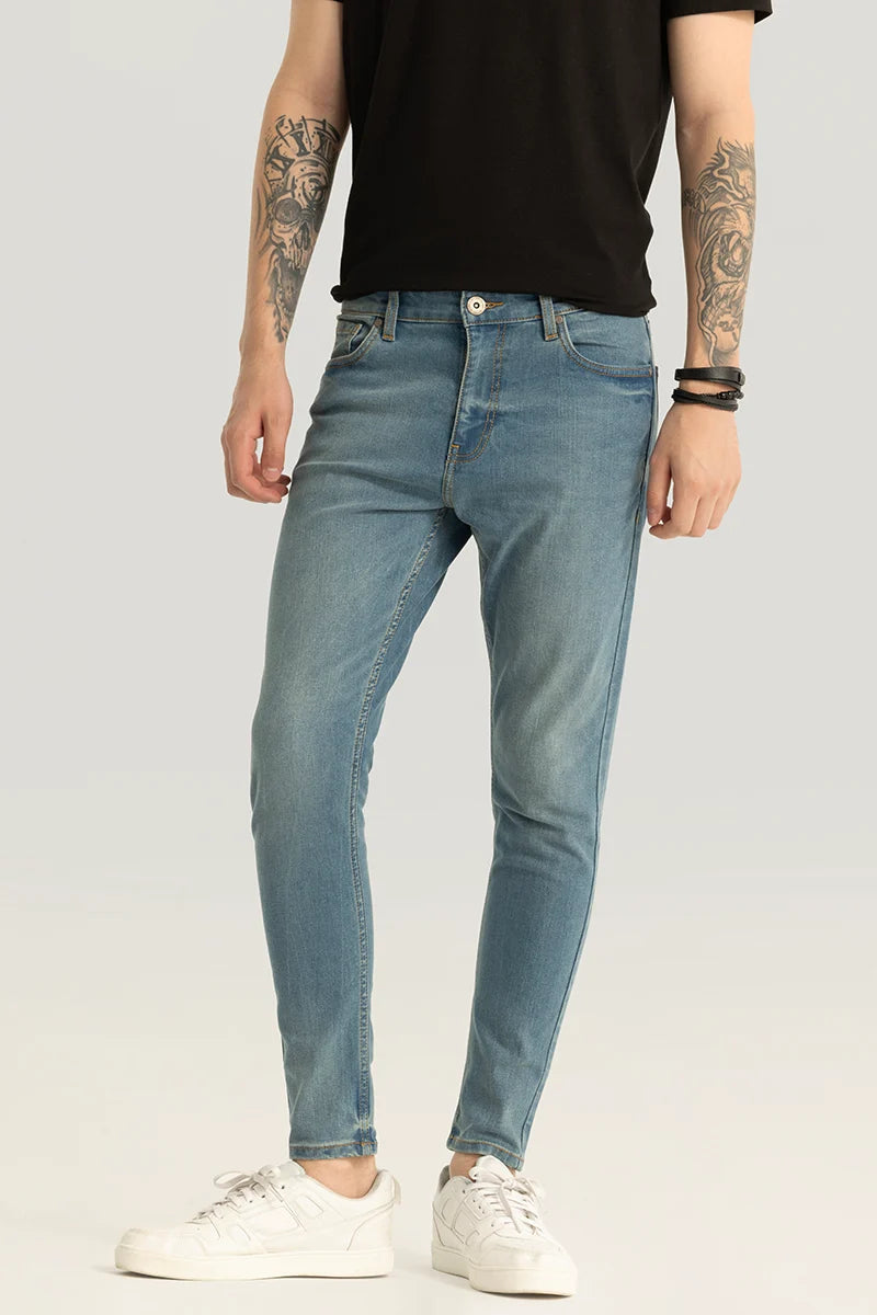 men's vibrant pants-Delphine Blue Plain Skinny Fit Jeans