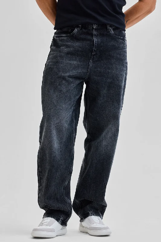 men's lightweight pants-Charcoal Grey Loose Fit Jeans