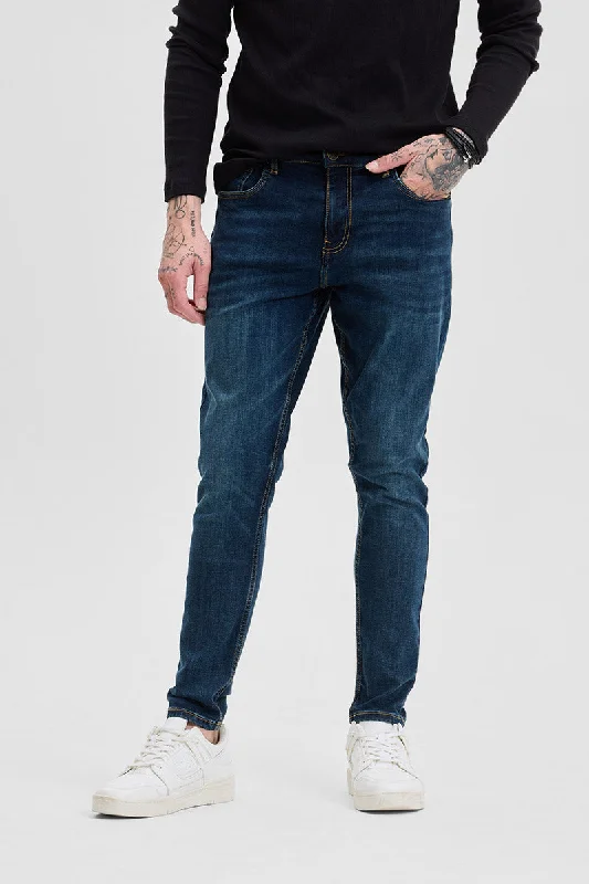 men's travel pants-Dark Blue Skinny Fit Jeans