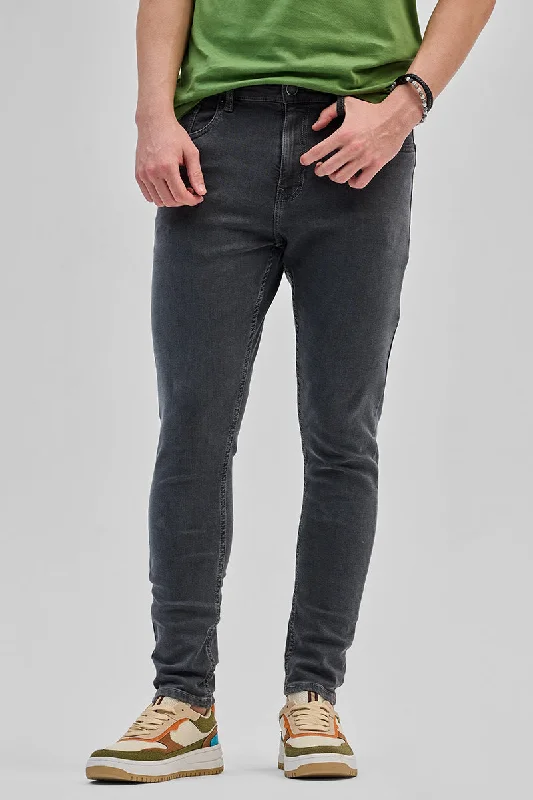 men's cotton pants-Charcoal Grey Skinny Fit Jeans