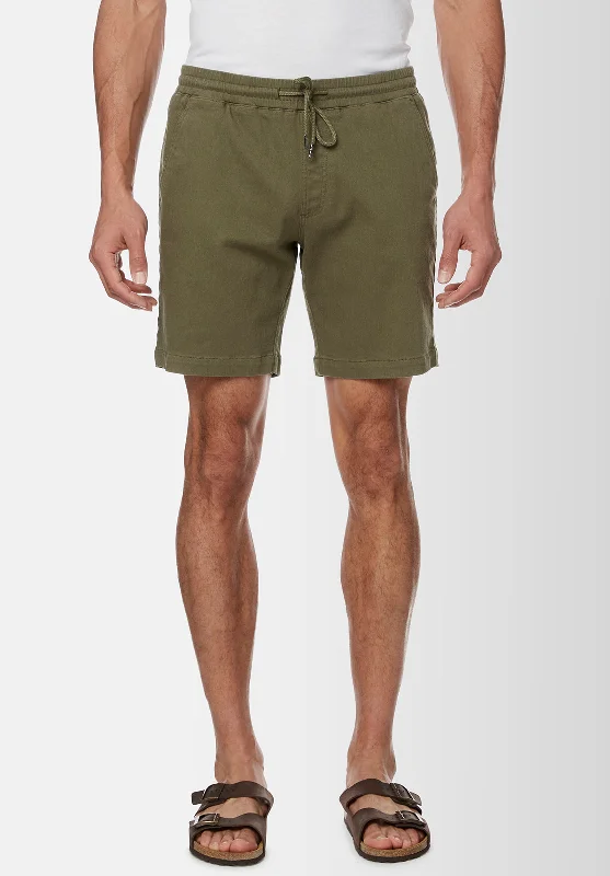 men's swim shorts-Higgers Cotton Twill Blend Army Green Shorts - BM23934