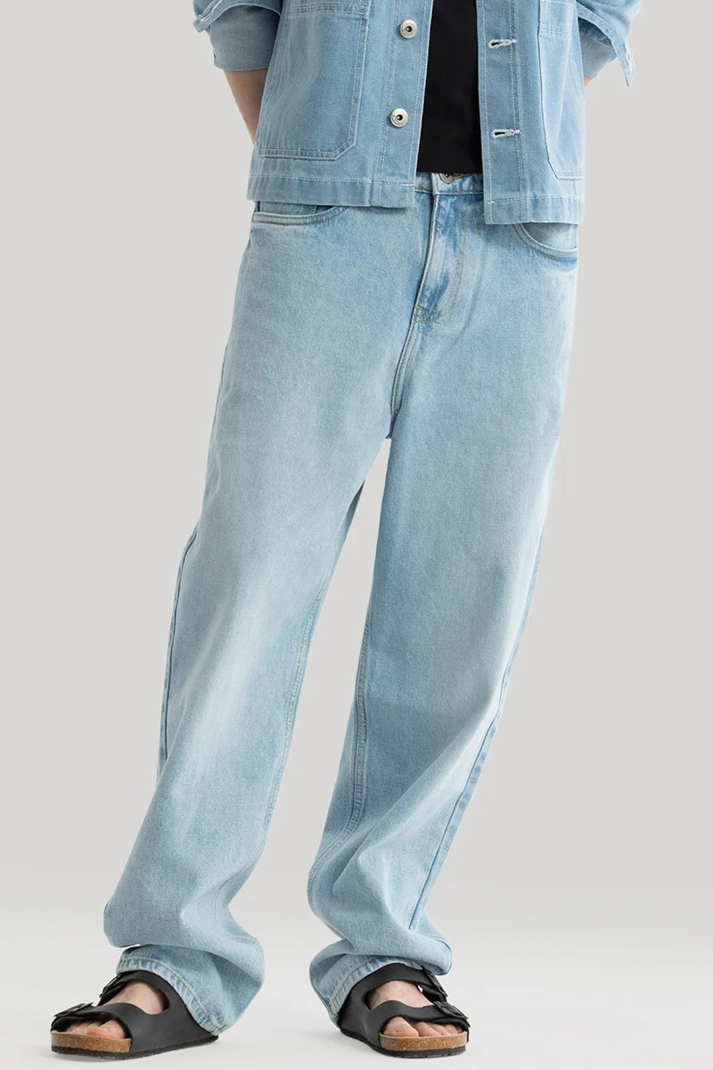 men's slim fit pants-Lars Light Blue Loose Fit Jeans