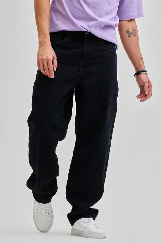 men's cropped pants-Black Loose Fit Jeans