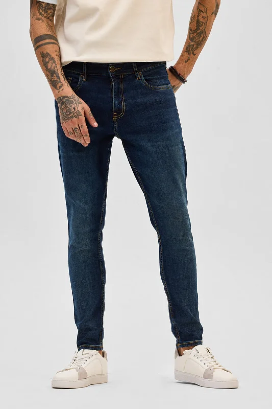 men's cargo pants-Navy Skinny Fit Jeans