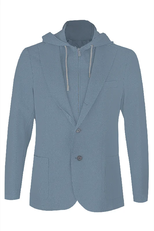 men's rain jackets-Hooded Blazer - Denim