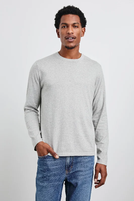 men's sustainable t-shirts-QUENTIN COTTON CASHMERE LONG SLEEVE TEE - HEATHER GREY